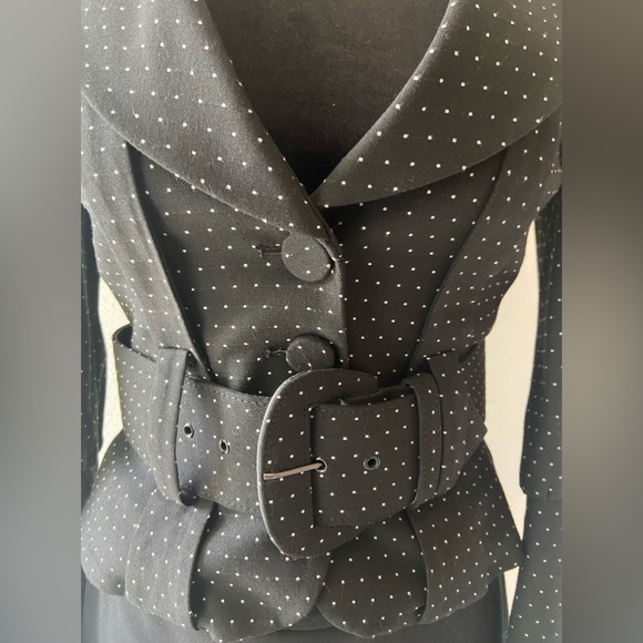 Bebe black with white polka dots belted jacket - Picture 2 of 8